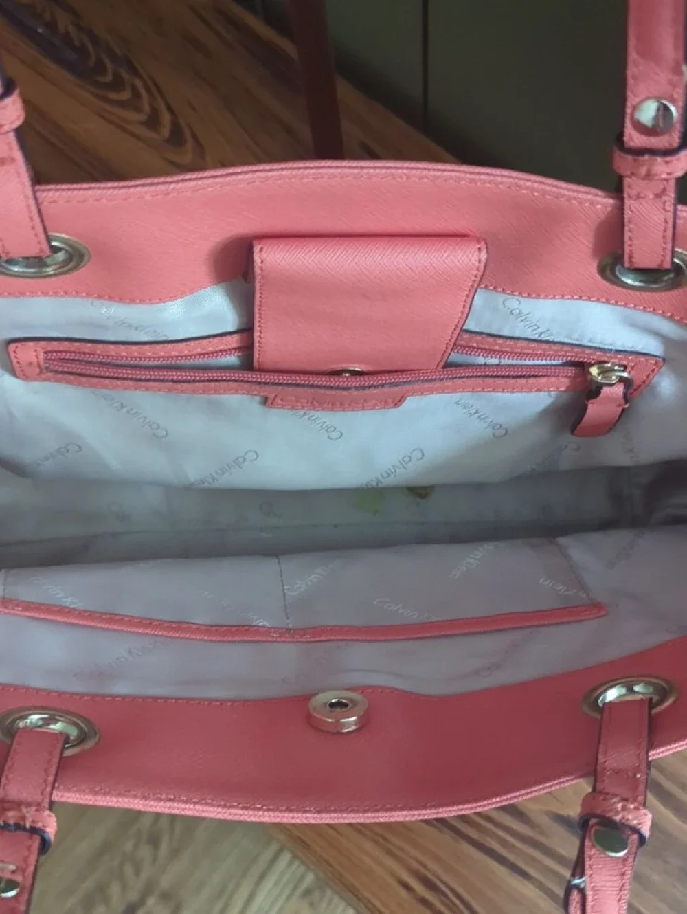 Calvin Klein Coral Pink Leather Tote